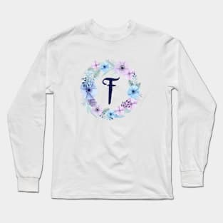 Floral Monogram F Icy Winter Blossoms Long Sleeve T-Shirt